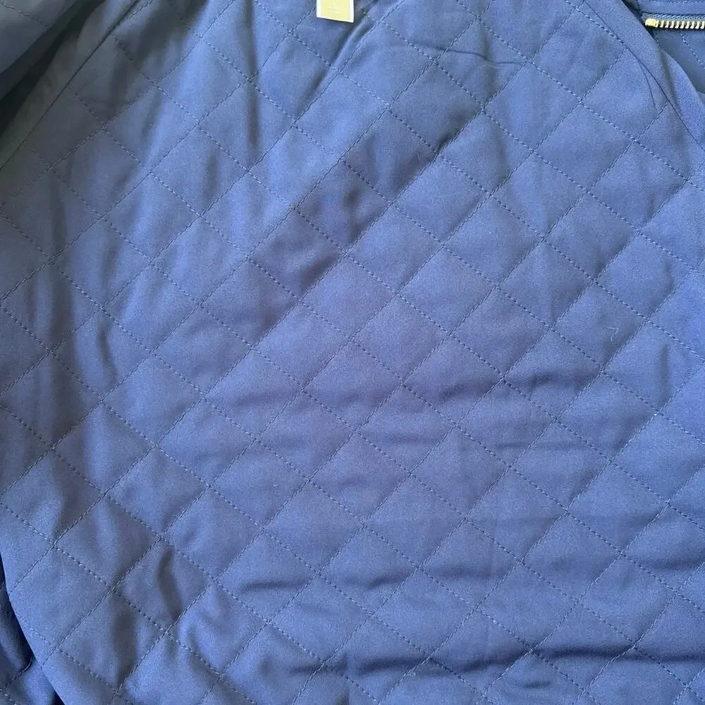 Michael Kors Quilted Shacket Jacket Women's Blue Red Zip Front Lightweight Large